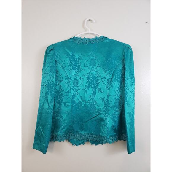 N4) VTG Nah Nah Collection Womens Suit Skirt Set Size 8 Padded Blazer Green USA - Picture 7 of 16